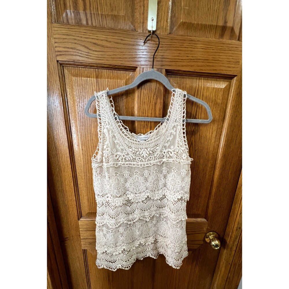 Christopher Banks Lace Overlay Top S Dainty Feminine Boho Fairy Ivory Scalloped